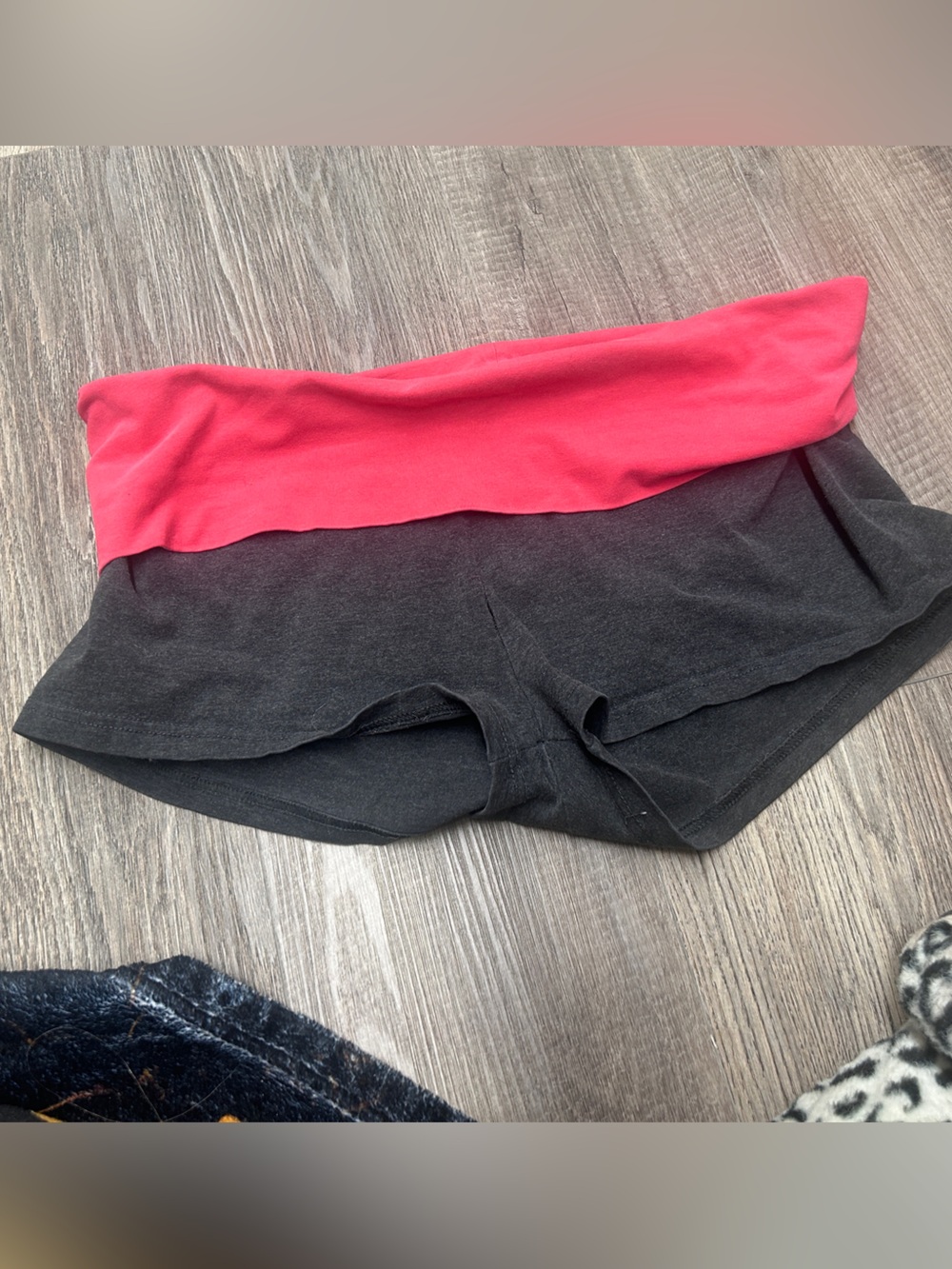 Aerie Gray And Pink Fold-Over Slim Gym Shorts